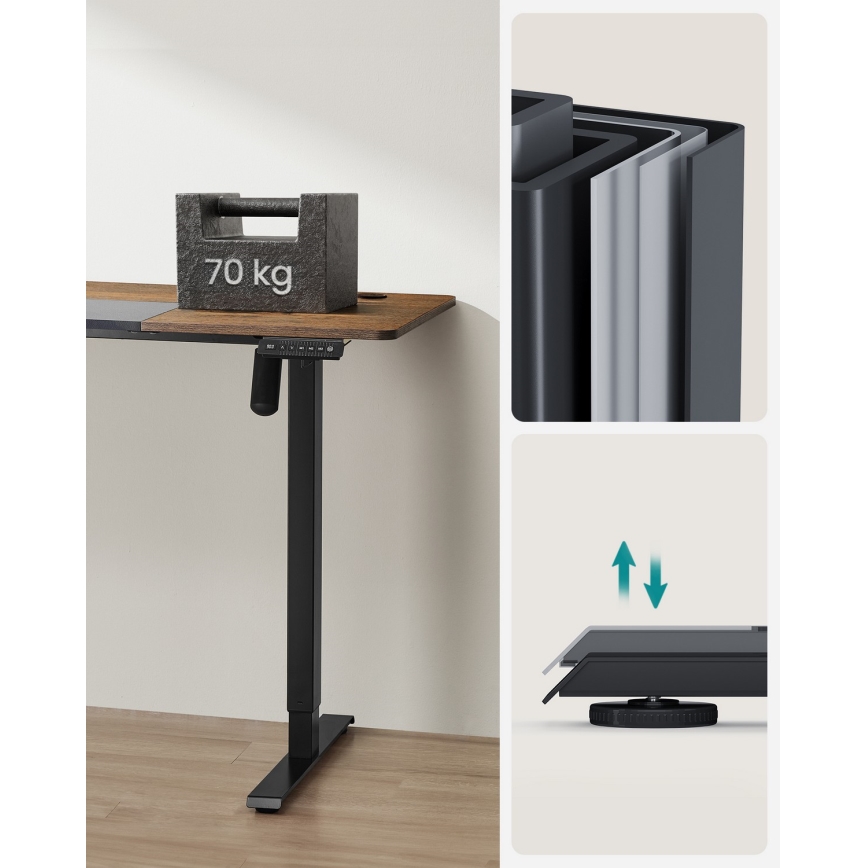 Height-adjustable SOLEA-X writing desk, brown/black