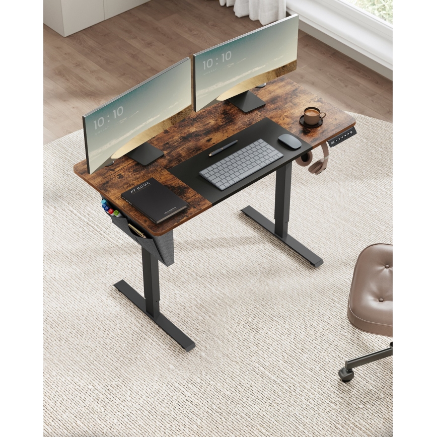Height-adjustable SOLEA-X writing desk, brown/black