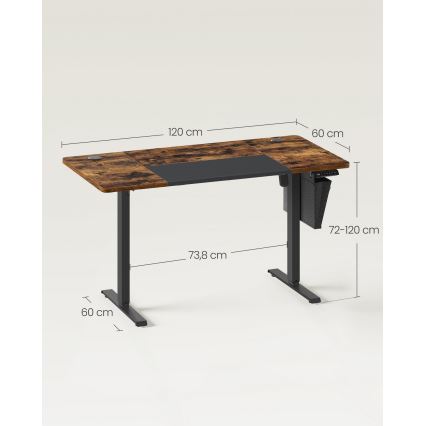 Height-adjustable SOLEA-X writing desk, brown/black