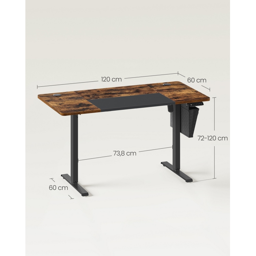 Height-adjustable SOLEA-X writing desk, brown/black