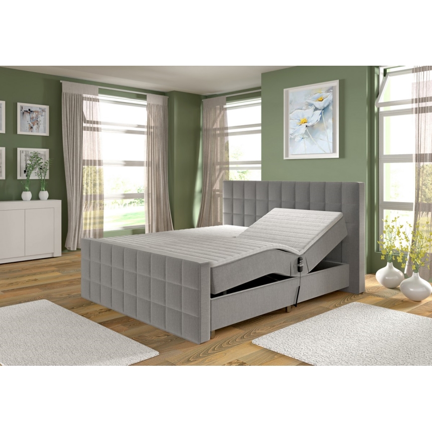 HELEN 180x200 cm Electric Adjustable Upholstered Bed with Mattresses and Topper, Grey