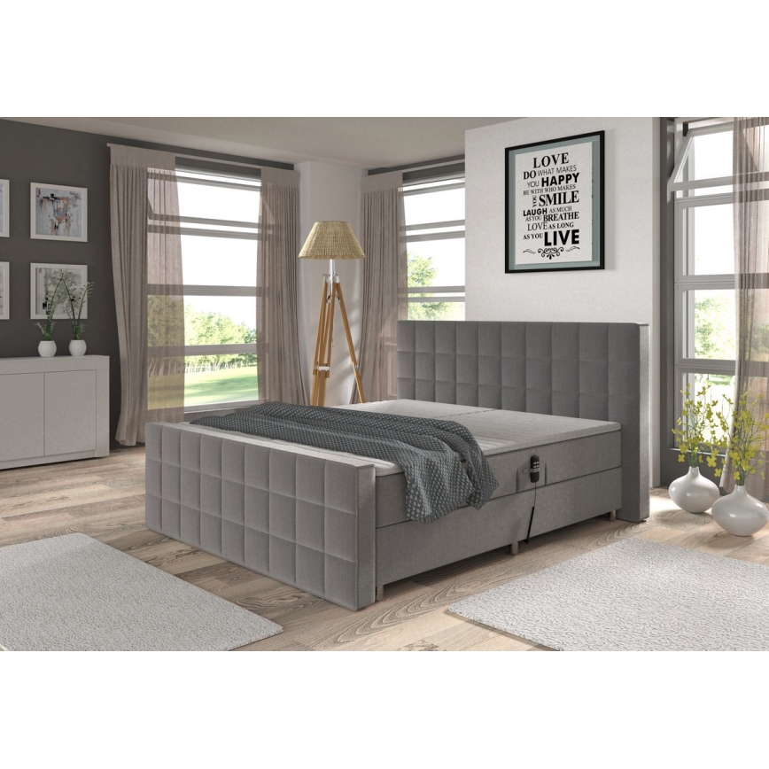HELEN 180x200 cm Electric Adjustable Upholstered Bed with Mattresses and Topper, Grey