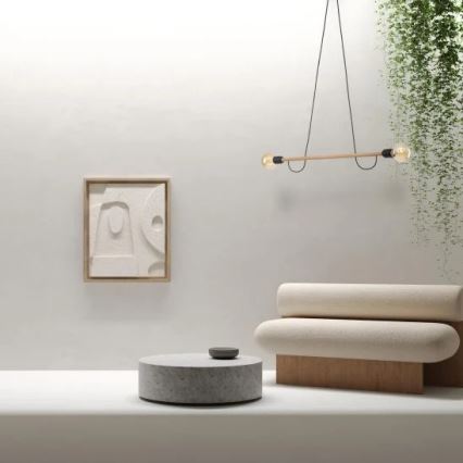 HELIX Cable-Hung Pendant Light 2xE27/15W/230V, Black/Pine