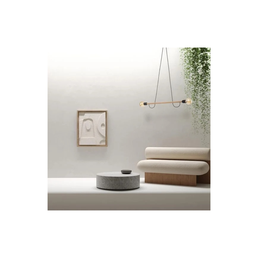 HELIX Cable-Hung Pendant Light 2xE27/15W/230V, Black/Pine