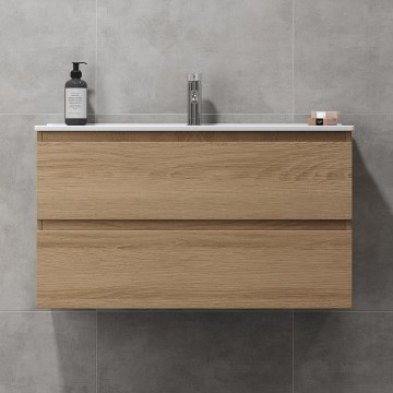 HENRY 91 cm bathroom vanity unit with sink, oak