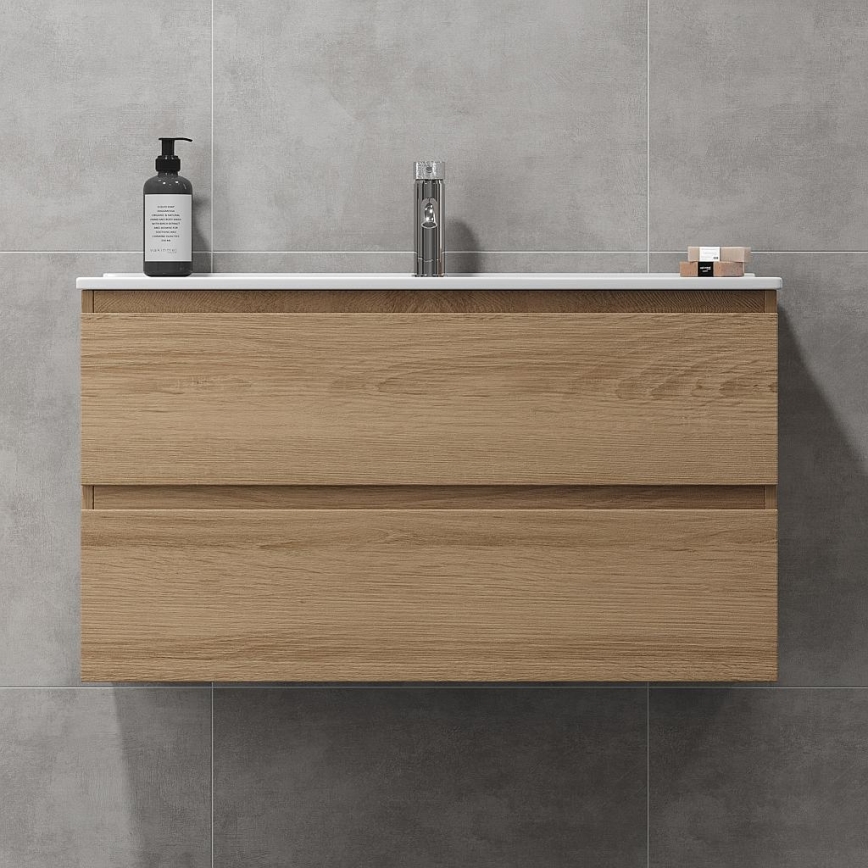 HENRY 91 cm bathroom vanity unit with sink, oak