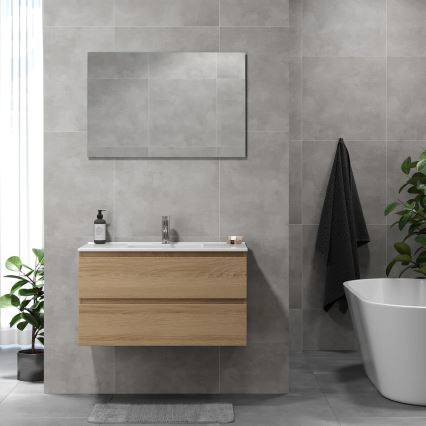 HENRY 91 cm bathroom vanity unit with sink, oak