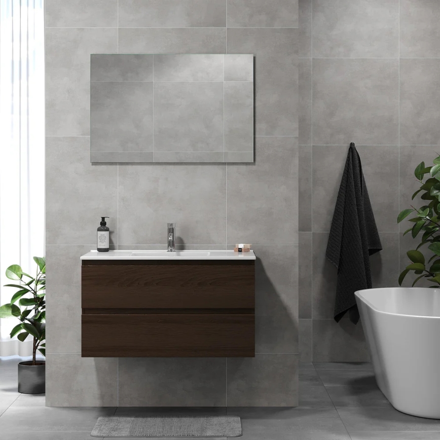 HENRY 91 cm Walnut Bathroom Cabinet with Sink