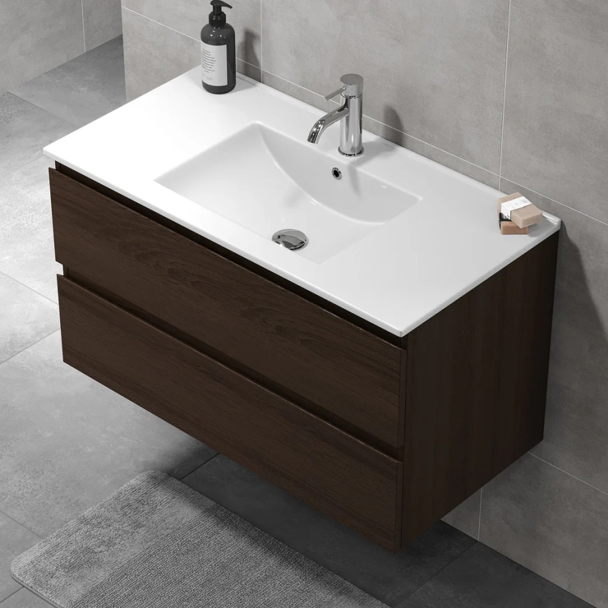 HENRY 91 cm Walnut Bathroom Cabinet with Sink