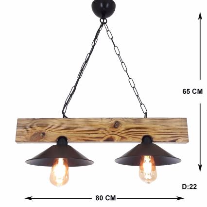 HEPSI cable pendant light 2xE27/40W/230V, spruce/walnut finish