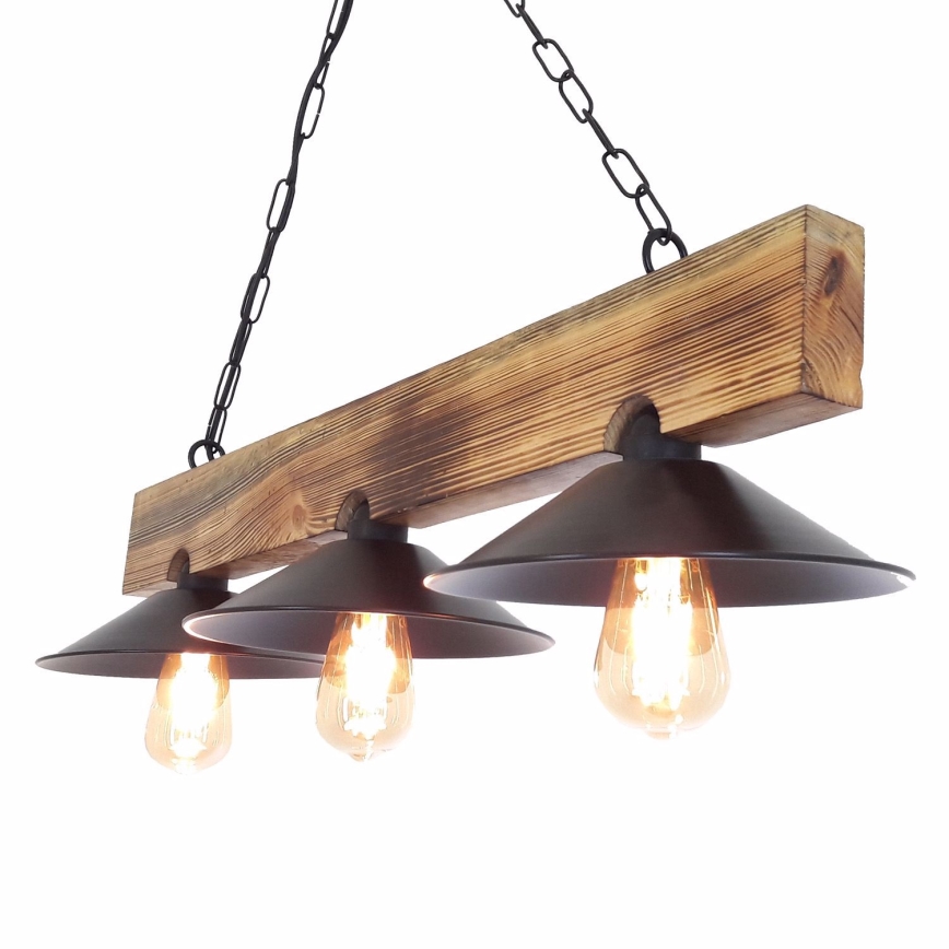 HEPSI cable-suspended pendant light 3xE27/40W/230V, spruce/walnut