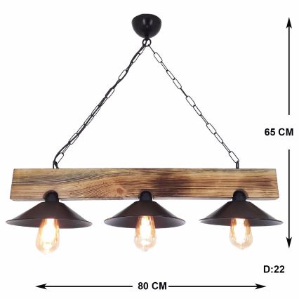 HEPSI cable-suspended pendant light 3xE27/40W/230V, spruce/walnut