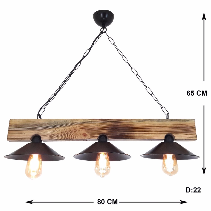 HEPSI cable-suspended pendant light 3xE27/40W/230V, spruce/walnut