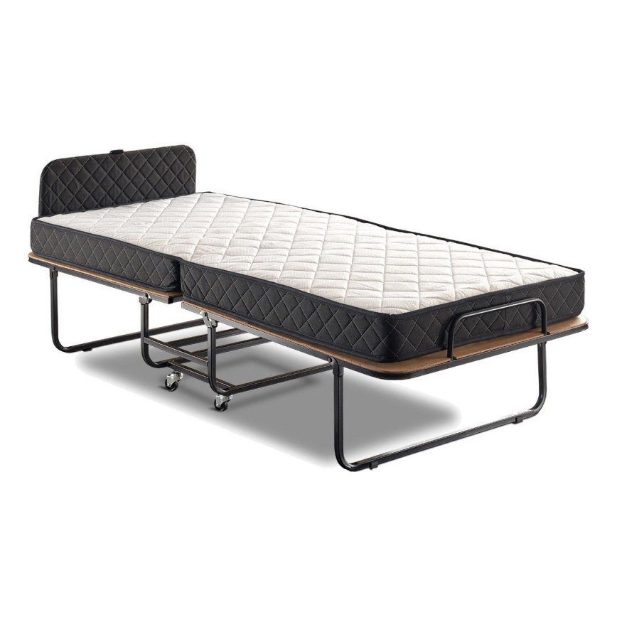 HERON Folding Metal Single Bed 90x204 cm, White, Load Capacity 120 kg