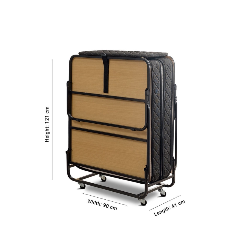 HERON Folding Metal Single Bed 90x204 cm, White, Load Capacity 120 kg