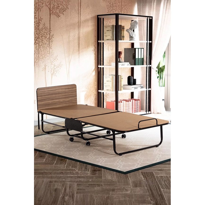 HERON Folding Metal Single Bed with Mattress, 80x190 cm, White — 120 kg Weight Capacity