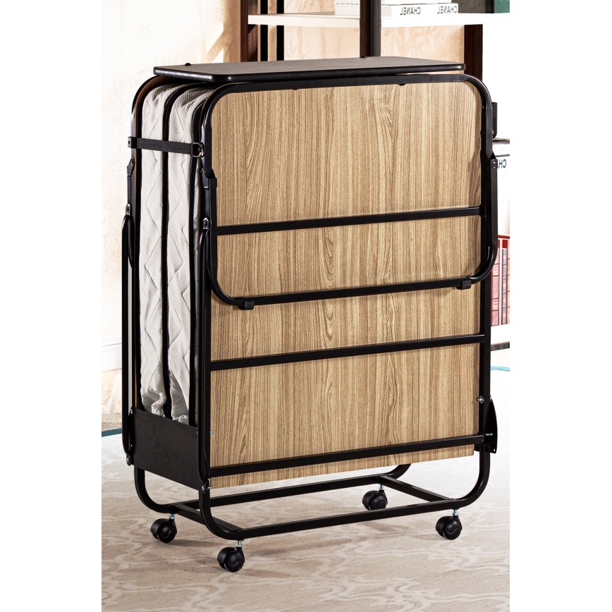 HERON Folding Metal Single Bed with Mattress, 80x190 cm, White — 120 kg Weight Capacity