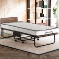 HERON Folding Metal Single Bed with Mattress, 80x190 cm, White — 120 kg Weight Capacity