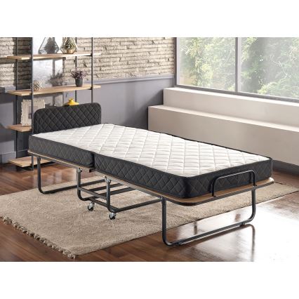 HERON Folding Metal Single Bed with Mattress, 90 x 204 cm, White