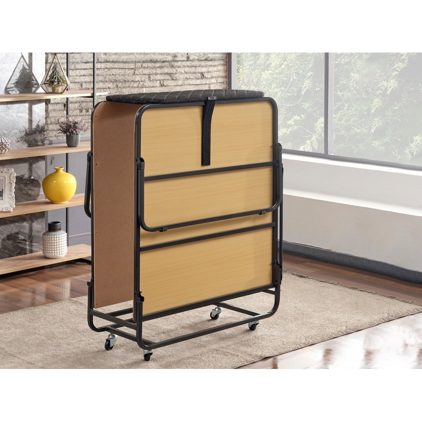 HERON Folding Metal Single Bed with Mattress, 90 x 204 cm, White