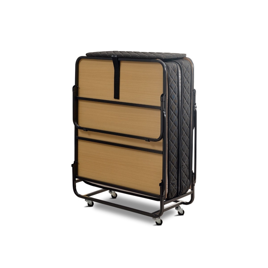 HERON Folding Metal Single Bed with Mattress, 90 x 204 cm, White