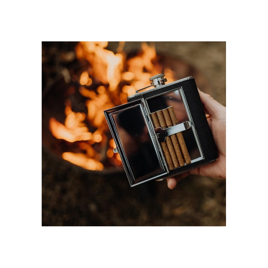 Hip flask with cigar case 175 ml black