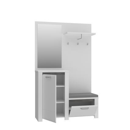 HIRO Entryway Wall Unit with Mirror, White/Grey