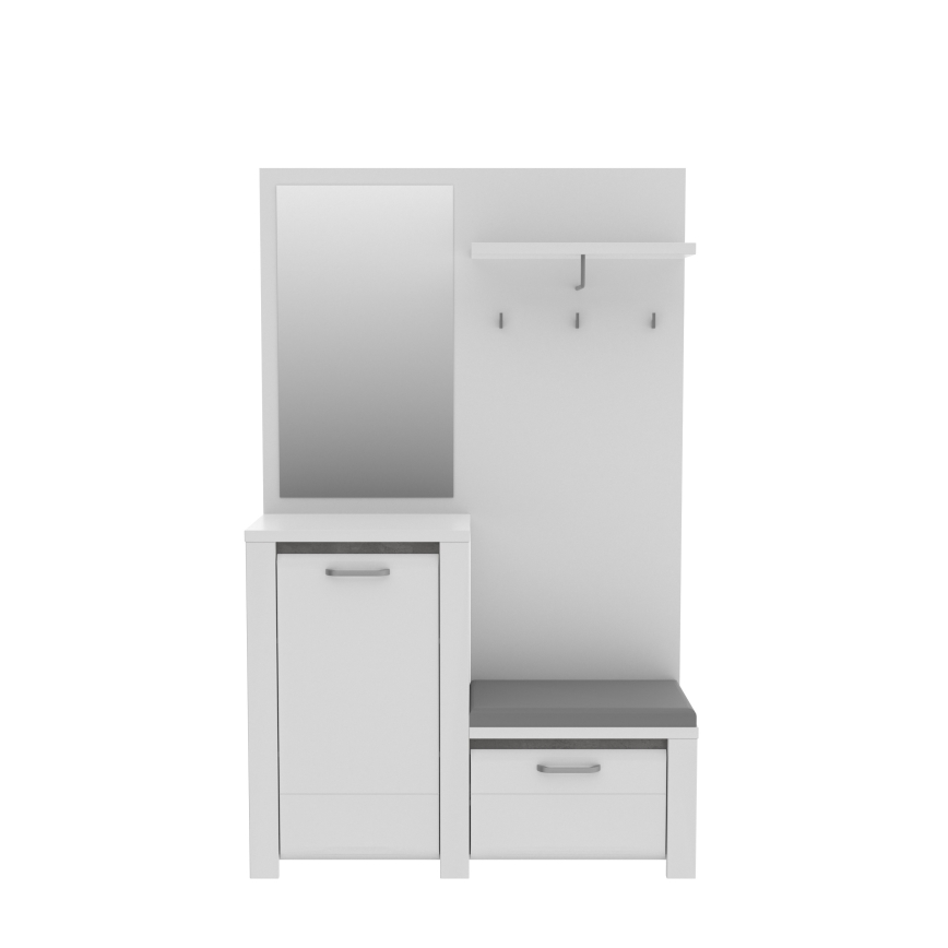 HIRO Hallway Wall Unit with Mirror, White/Grey