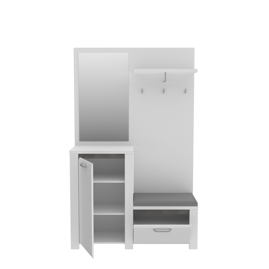HIRO Hallway Wall Unit with Mirror, White/Grey