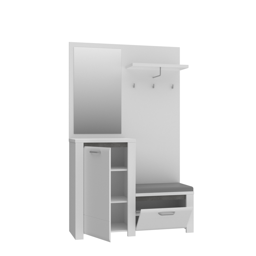 HIRO Hallway Wall Unit with Mirror, White/Grey