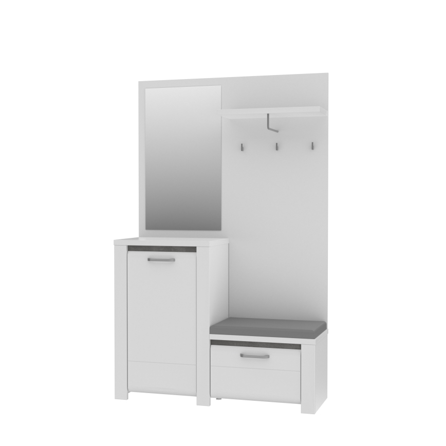 HIRO Hallway Wall Unit with Mirror, White/Grey
