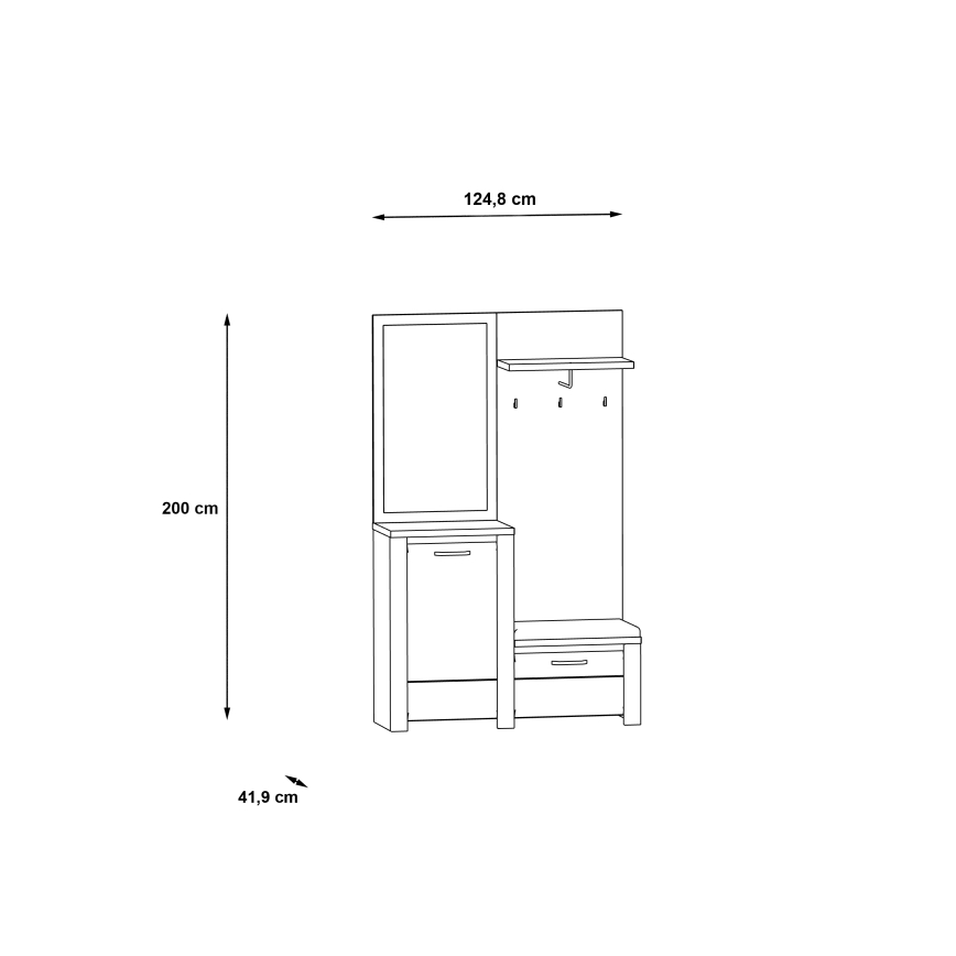 HIRO Hallway Wall Unit with Mirror, White/Grey