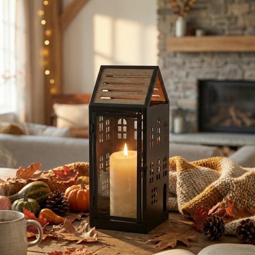 HOME Decorative Lantern, 34.5 cm, Black/Beige
