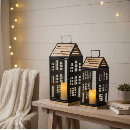 HOME Decorative Lantern, 34.5 cm, Black/Beige