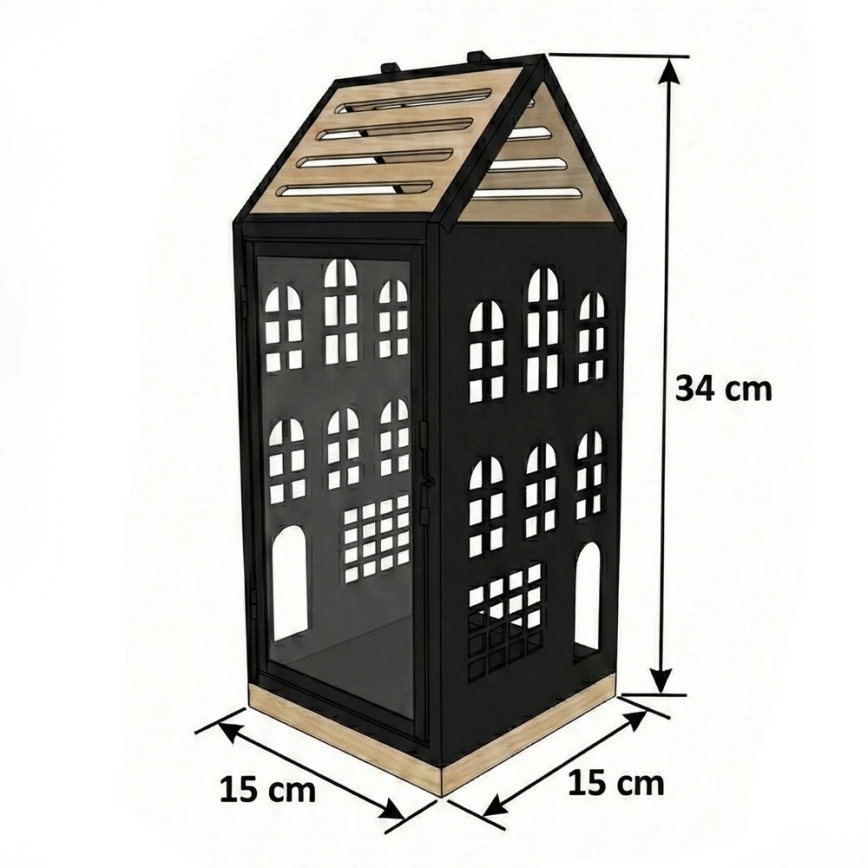HOME Decorative Lantern, 34.5 cm, Black/Beige