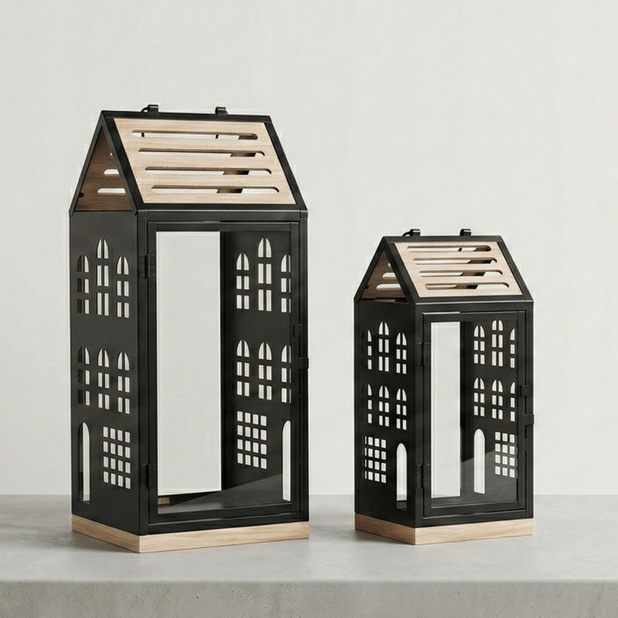 HOME Decorative Lantern, 47.5 cm, Black/Beige