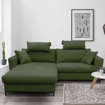 HORTA L-shaped left-hand corner sofa bed with built-in storage — green