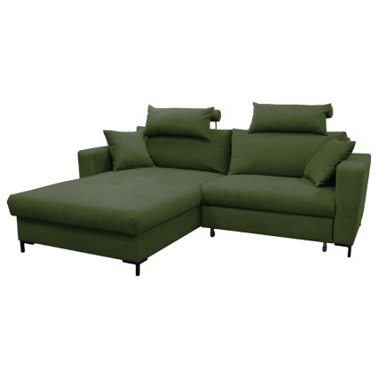 HORTA L-shaped left-hand corner sofa bed with built-in storage — green
