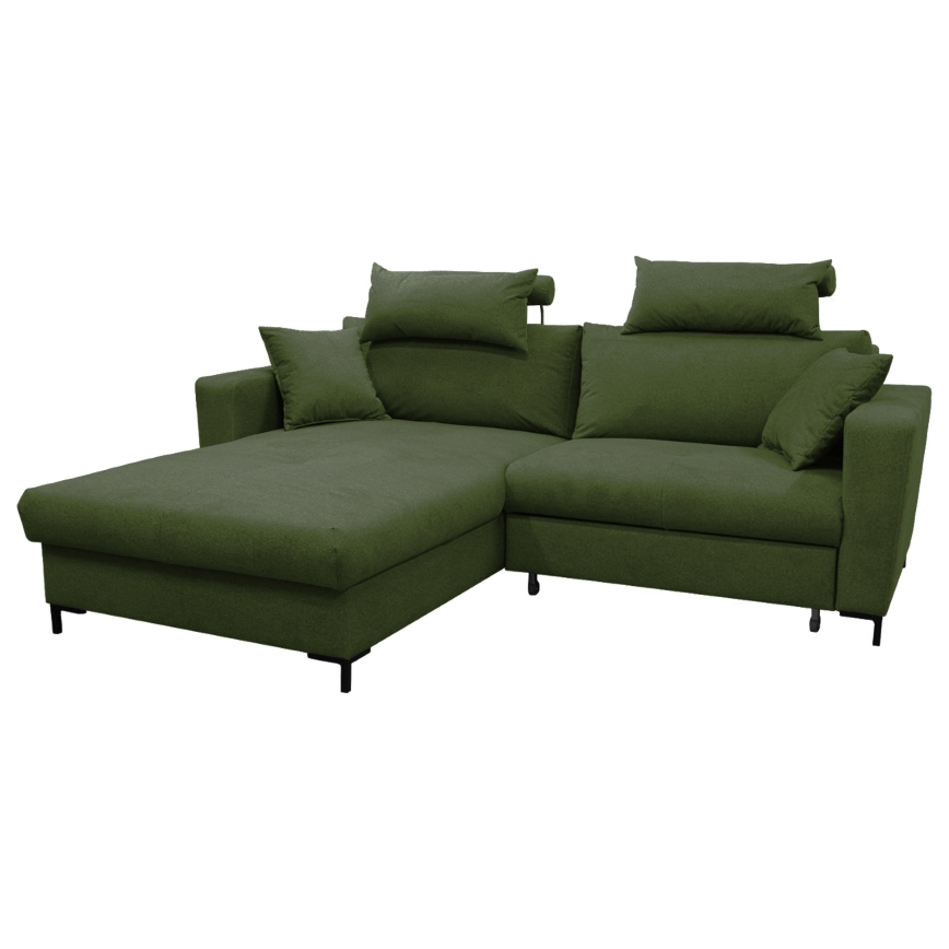 HORTA L-shaped left-hand corner sofa bed with built-in storage — green