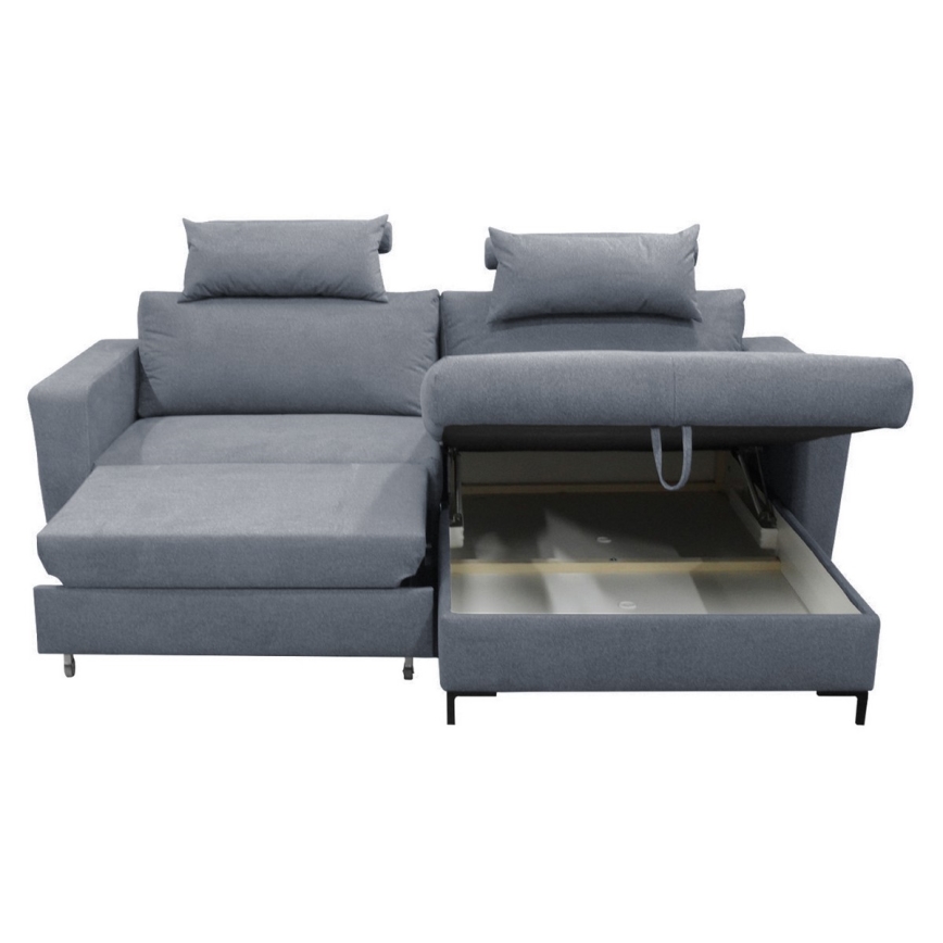 L-shaped HORTA right-hand corner sofa bed with storage, dark grey