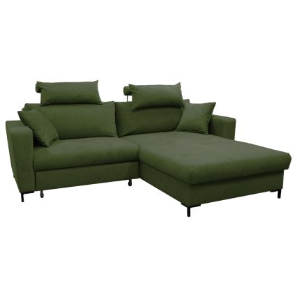 HORTA L-shaped right-hand corner sofa bed with storage, green