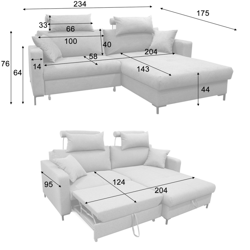 HORTA L-shaped right-hand corner sofa bed with storage, green