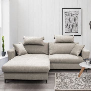 HORTA Left-Facing L-Shaped Corner Sofa Bed with Storage, Grey