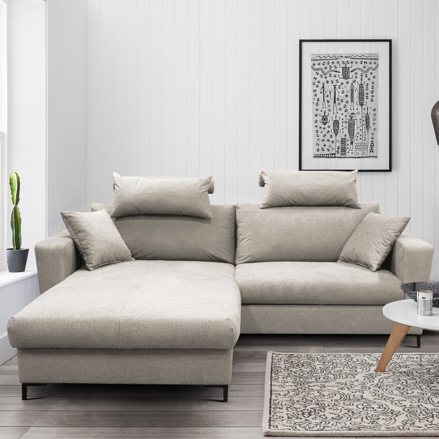 HORTA Left-Facing L-Shaped Corner Sofa Bed with Storage, Grey