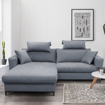 HORTA Left-Hand L-Shaped Corner Sofa Bed with Storage, Dark Grey
