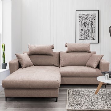 HORTA Left-Hand L-Shaped Corner Sofa Bed with Storage, Pink