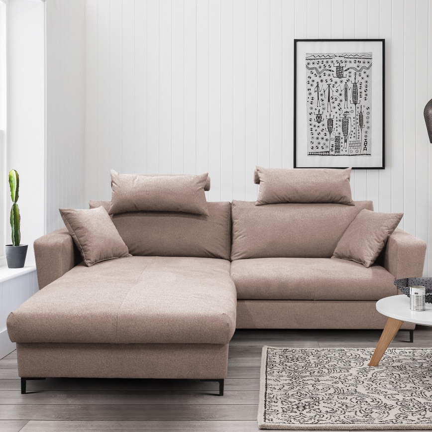 HORTA Left-Hand L-Shaped Corner Sofa Bed with Storage, Pink