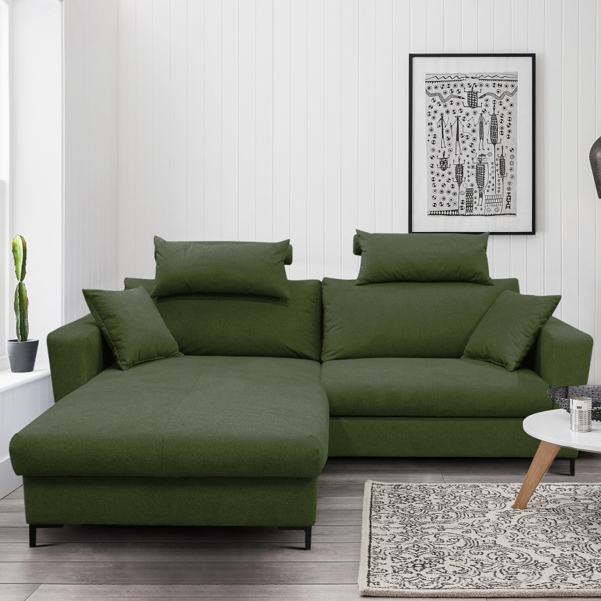 HORTA Left‑Hand L‑Shaped Corner Sofa Bed with Storage — Green