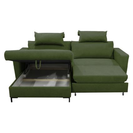 HORTA Left‑Hand L‑Shaped Corner Sofa Bed with Storage — Green