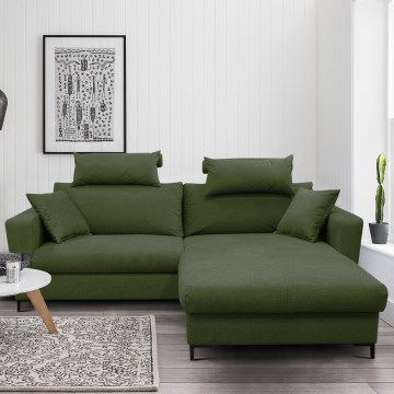 HORTA Right-Hand L-Shaped Corner Sofa Bed with Storage, Green